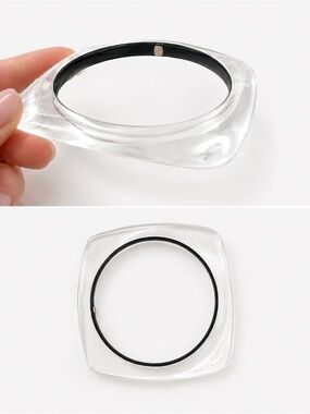 Alexis Bittar Clear Lucite Square Bangle with Black Inner Band